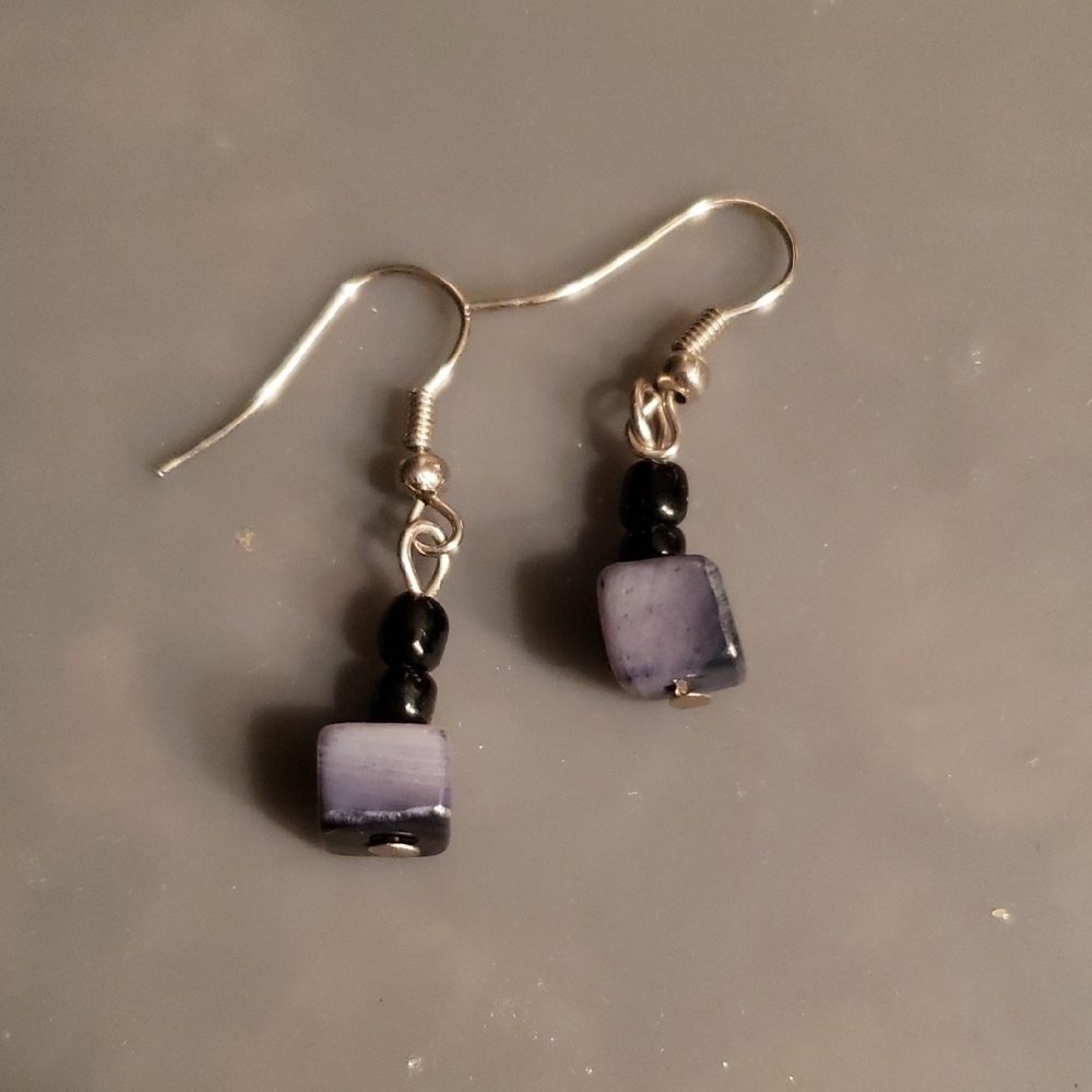 Elegant Black and Purple Dangle Earrings